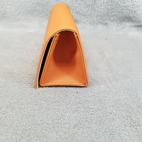Tory Burch Triangle Eyeglass Case Orange Faux Leather With Cleaning Cloth - Picture 3 of 13